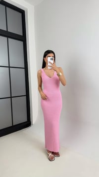 Pembe V Yaka Askılı Triko Elbise Gaus00412GausELBİSEGU1001964