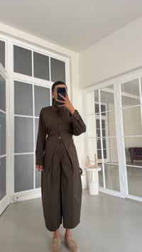 Haki Beli Ayarlanabilir Gömlek Balon Pantolon İkili Tencel Takım GAUS-02083GAUSSuitsGAUS-02083