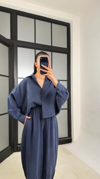 Lacivert MD Muadil Gömlek Beli Lastikli Şalvar Pantolon Tencel Takım GAUS-01500GAUSTAKIMGAUS-01500