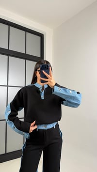 Siyah Denim Detaylı Şardonlu Sweatshirt Eşofman Takım GAUS-00839GAUSTAKIMGAUS-00839