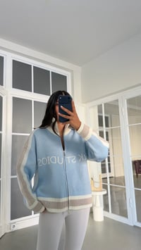 Mavi Yazı Detaylı Çift Fermuarlı Hırka GAUS-02055GAUS الكارديغان  GAUS-02055