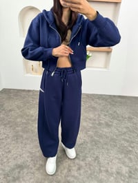 Anita Lacivert Üç İplik Şardonlu Baggy Alt Kapüşonlu Üst Eşofman TakımıGausTAKIMGU00903446