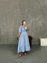 Bebe Mavi V Yaka Beli Lastikli Büzgülü Müslin Pinterest Elbise Gaus00022GausELBİSEGU1001039