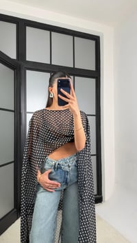 Puantiyeli Şifon Maxi Boy Pelerin GAUS-01457GAUSBLUZGAUS-01457