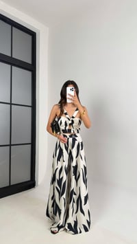 Ekru Desenli Beli Lastikli Crop Cepli Pantolon İkili Premium Takım Gaus00676GausTAKIMGU1002557