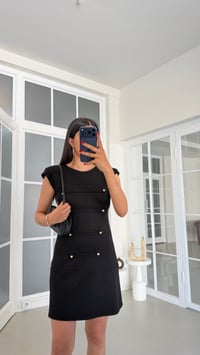 Siyah Vatkalı Düğmeli Elbise GAUS-01829GAUSELBİSEGAUS-01829