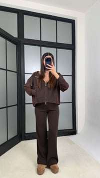 Acı Kahve Kapüşonlu Hırka Beli Lastikli Pantolon İkili Triko Takım GAUS-01184GAUSTAKIMGAUS-01184