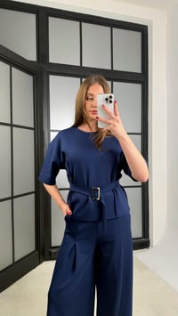 Lacivert Kemer Detaylı Bluz Beli Lastikli Pantolon İkili Modal Takım GAUS-01228GAUSTAKIMGAUS-01228