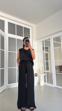 Lacivert Bluz Beli Lastikli Pantolon Yıkamalı Tencel Takım GAUS-01795GAUSSuitsGAUS-01795