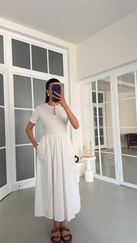Beyaz Kısa Kol Kuşgöz İpli Elbise GAUS-01622GAUSELBİSEGAUS-01622