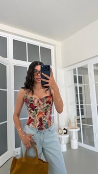 Çok Renkli Çiçek Desenli Çıkarılabilir Askılı Sırtı Lastikli Korse Bluz GAUS-01924GAUSBLUZGAUS-01924
