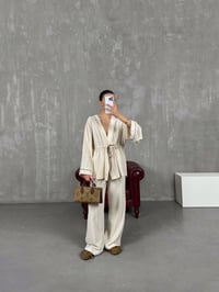 Taş Bağlamalı Keten Kimono Takım Gaus00034GausTAKIMGU1001071