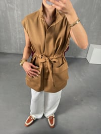 Ravi Kahve Astarlı Belden Bağlamalı Gabardin YelekGausYELEKGU100428