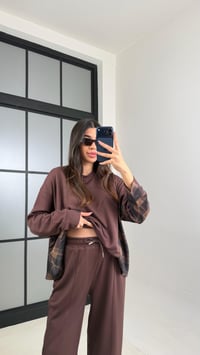 Kahve Ekose Detaylı Kazak Beli Lastikli Pantolon İkili Takım GAUS-00890GAUSTAKIMGAUS-00890