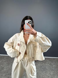 Gabardin Bej Baskılı Oversize Ceket GausCEKETGU004377
