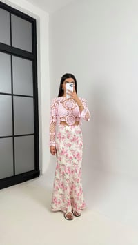 Pembe Çiçek Desenli Saten Etek Gaus00413GausETEKGU1001967