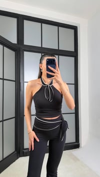 Siyah OYS Model Fiyonk Detaylı Crop Tayt Takım GAUS-01407GAUSTAKIMGAUS-01407