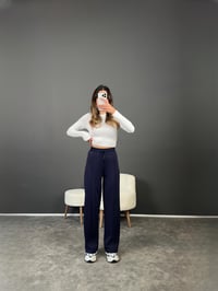 Eyra Lacivert Çımalı Beli Lastikli PantolonGausPANTOLONGU002704