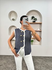 Loza Lacivert Çizgili Düğmeli YelekGausYELEKGU00903466