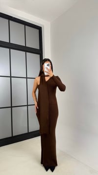 Kahve Tek Omuz Atkılı Triko Elbise GAUS-00223GAUSELBİSEGAUS-00223
