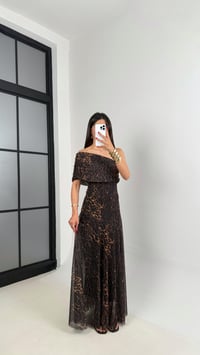 Leopar Desenli Tek Omuz  Astarlı Tasarım Şifon Elbise Gaus00496GausELBİSEGU1002162