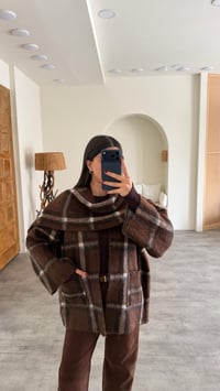 Kahve Şal Detaylı Kareli Cepli Hırka GAUS-00779GAUSHIRKAGAUS-00779