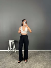 Allda Siyah İthal Kumaş Beli Lastikli Pantolon GausPANTOLONGU008058