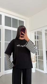 Siyah Kolu Şeritli Tshirt Beli Lastikli Pantolon İkili Modal Takım GAUS-02227GAUSTAKIMGAUS-02227