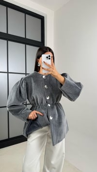 Gri Beli Lastikli Düğmeli Peluş Ceket GAUS-00182GAUSJacketsGAUS-00182