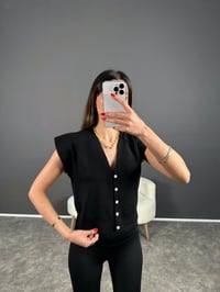 Siyah Omuz Katlamalı Yelek GausYELEKGU004361