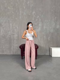 Gül Kurusu Beli Lastikli Keten Pantolon Gaus00237GausPANTOLONGU1001547