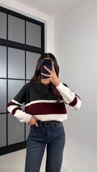 Antrasit Bordo Şeritli Polo Yaka Triko Kazak GAUS-00577GAUSKAZAKGAUS-00577