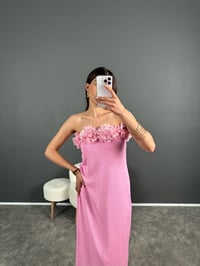 Look Pembe Gül Detaylı Straplez Astarlı ElbiseGausELBİSEGU007948