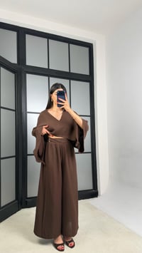 Acı Kahve Pelerin Bluz Etek İkili Müslin Kumaş Takım GAUS-01557GAUSTAKIMGAUS-01557