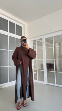 Kahve Dik Yaka Önden Yırtmaçlı Tunik GAUS-01625GAUSBlouseGAUS-01625
