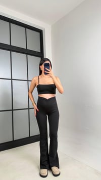 Siyah Drape Detaylı İspanyol Paça Tayt GAUS-01045GAUSTAYTGAUS-01045