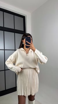 Krem Yakası Fermuarlı Kazak Beli Lastikli Pileli Etek Triko Takım GAUS-00204GAUSTAKIMGAUS-00204