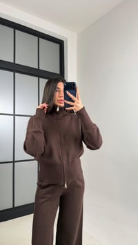 Acı Kahve Çift Fermuarlı Hırka Beli Lastikli Pantolon Triko Takım GAUS-01090GAUSTAKIMGAUS-01090