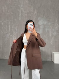 Kahve Astarlı Bağlamalı Keten Ceket Gaus00160GausCEKETGU1001368