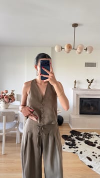 Haki ZR Model Yelek Pantolon İkili Keten Takım GAUS-01593GAUSTAKIMGAUS-01593