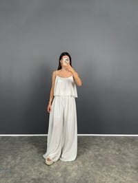 Blon Beyaz İp Askılı  Crop Bluz Bol Paça Pantolon Zr Model İkili TakımGausTAKIMGU008594