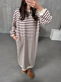 Bueno Bordo Beyaz Çizgili ElbiseGausELBİSEGU00904159