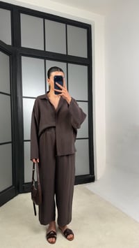 Acı Kahve Gömlek Beli Lastikli Pantolon Premium Tencel Kumaş Takım GAUS-01525GAUSSuitsGAUS-01525