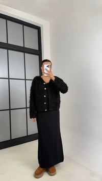 Siyah Saçaklı Hırka Elbise 2'li Triko Takım GAUS-00482GAUSTAKIMGAUS-00482