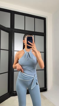 Mavi OYS Model Fiyonk Detaylı Crop Tayt Takım GAUS-01407GAUSTAKIMGAUS-01407