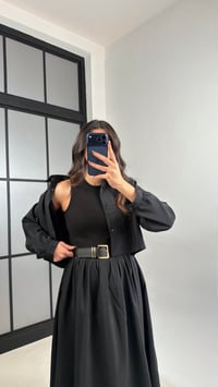 Siyah Gömlek Kemerli İthal Kumaş Elbise İkili Takım GAUS-01156GAUSTAKIMGAUS-01156