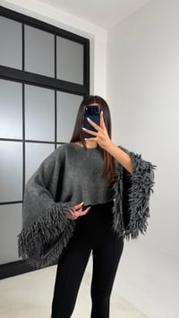 Antrasit Kol Püskül Detaylı Triko Crop Kazak GAUS-00625GAUSKAZAKGAUS-00625