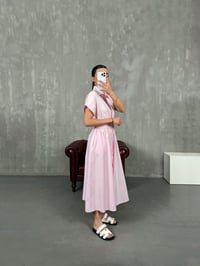 Pembe Kuşaklı Beli Lastikli Poplin Gömlek Elbise Gaus00083GausELBİSEGU1001197