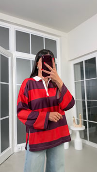 Kırmızı Polo Yaka Şeritli Bluz GAUS-02306GAUSBLUZGAUS-02306