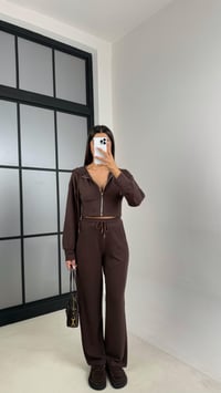 Acı Kahve Hırka Beli Lastikli Pantolon İkili Selanik Kumaş Takım GAUS-00523GAUSTAKIMGAUS-00523